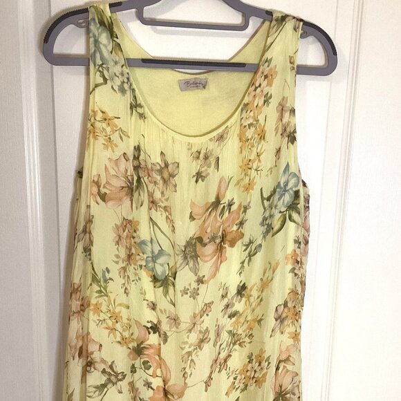 Bellambia Women's Dress Size M Yellow Floral Sleeveless Silk Blend Sleeveless - Picture 2 of 7